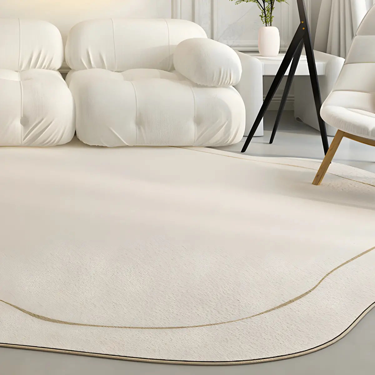 Simple Stain Resistant Irregular Wool Beige Area Rug Image - 4