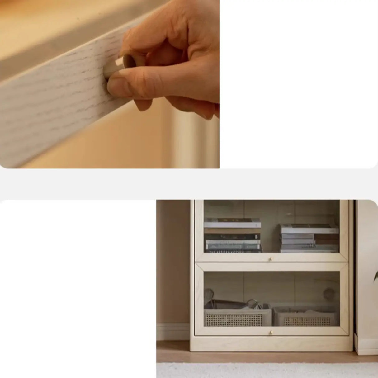 Simple Tiered Glass Beige Wood Barrister Bookcases Image - 5