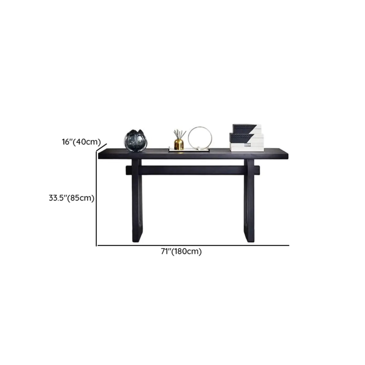 Simple Trestle Timber Black Rectangular Top Console Table Image - 10
