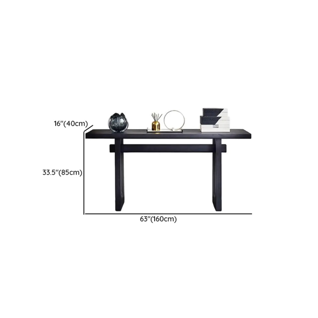 Simple Trestle Timber Black Rectangular Top Console Table Image - 11