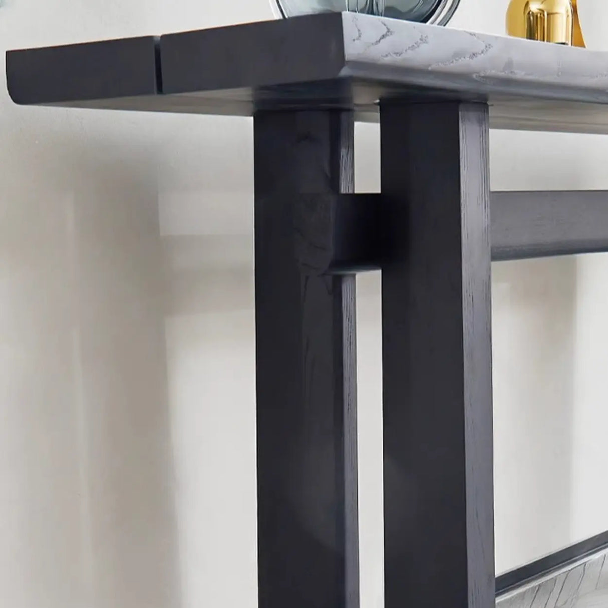 Simple Trestle Timber Black Rectangular Top Console Table Image - 7