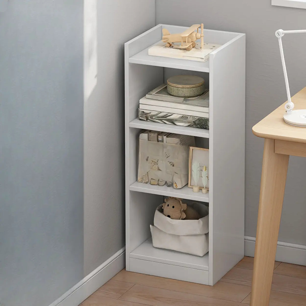 Cherry Simple Vertical Engineered Wood Narrow Bookcase Image - 23