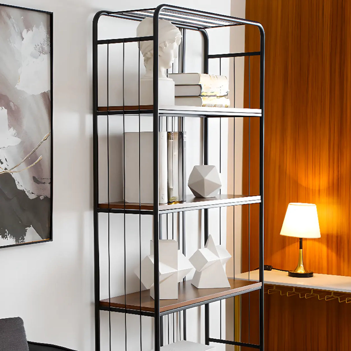 Simple Vertical Metal Frame 4-Shelf Organizer Bookshelf Image - 10