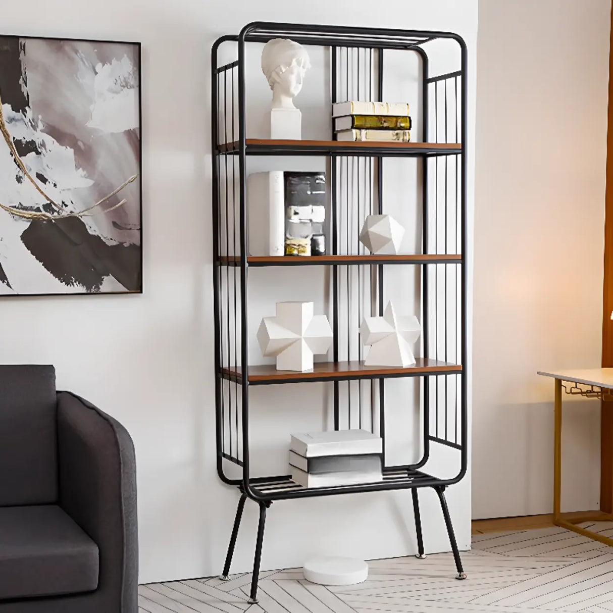 Simple Vertical Metal Frame 4-Shelf Organizer Bookshelf Image - 1