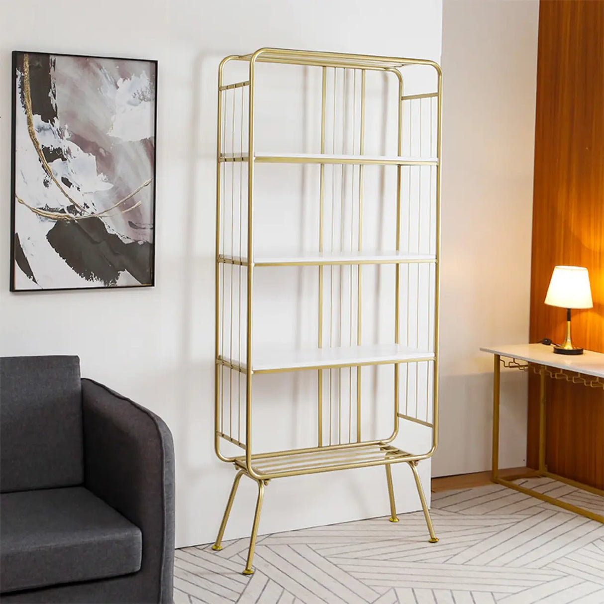 Simple Vertical Metal Frame 4-Shelf Organizer Bookshelf Image - 2