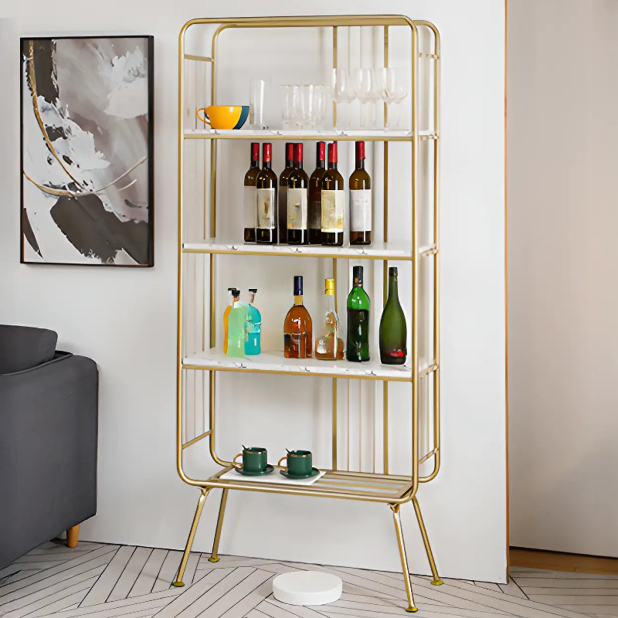 Simple Vertical Metal Frame 4-Shelf Organizer Bookshelf Image - 4