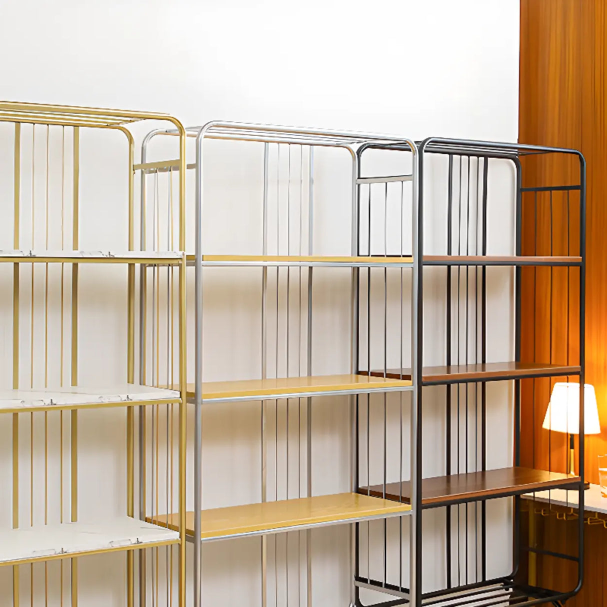 Simple Vertical Metal Frame 4-Shelf Organizer Bookshelf Image - 6