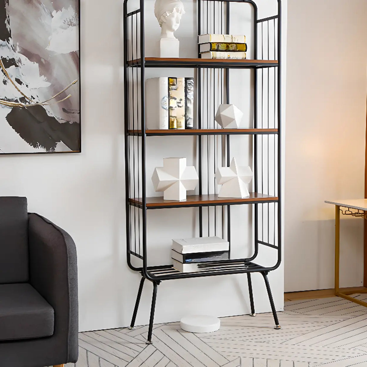 Simple Vertical Metal Frame 4-Shelf Organizer Bookshelf Image - 9