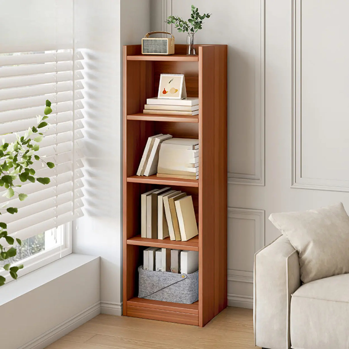 Simple Vertical Tall White Wooden Organizer Bookcase Image - 14
