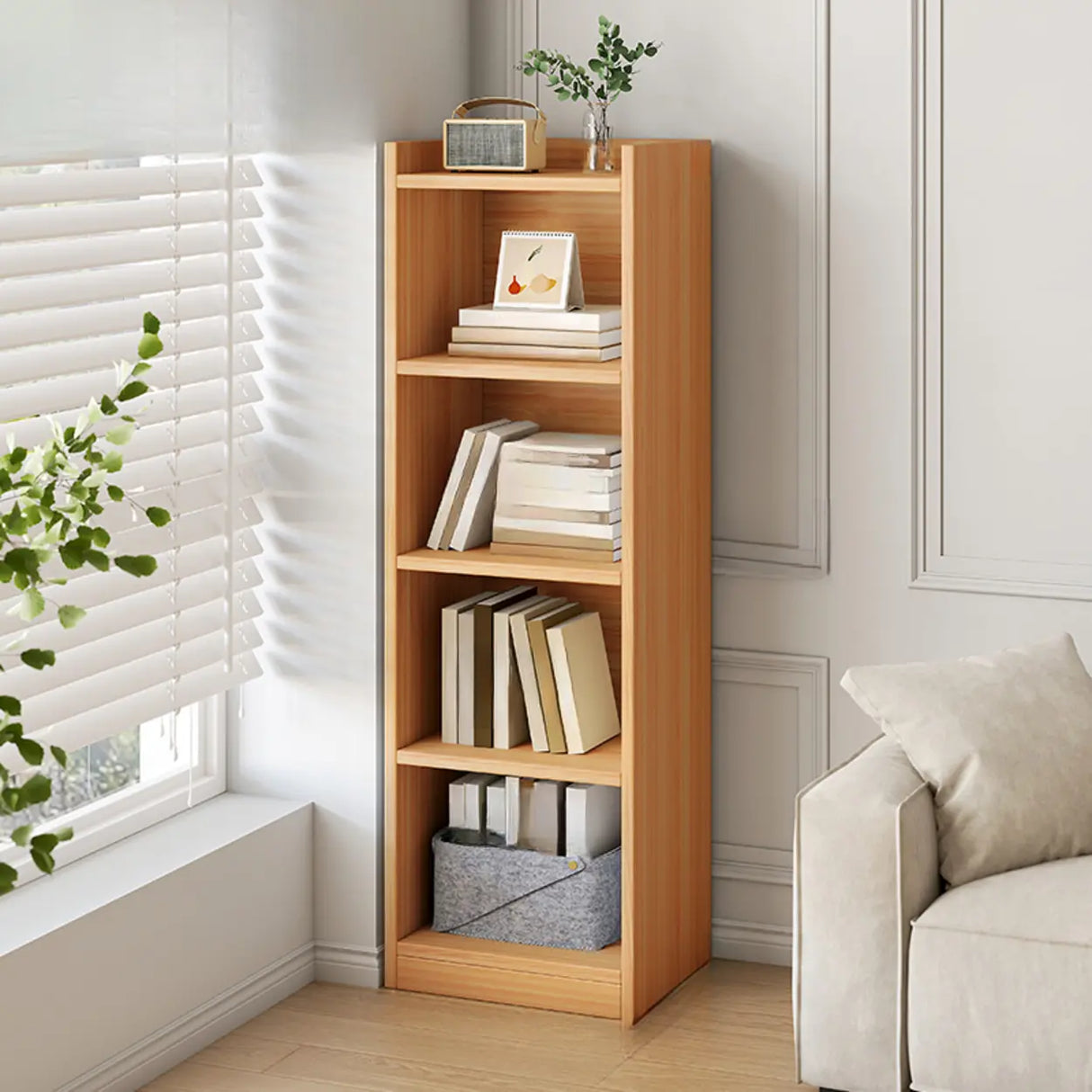 Simple Vertical Tall White Wooden Organizer Bookcase Image - 15