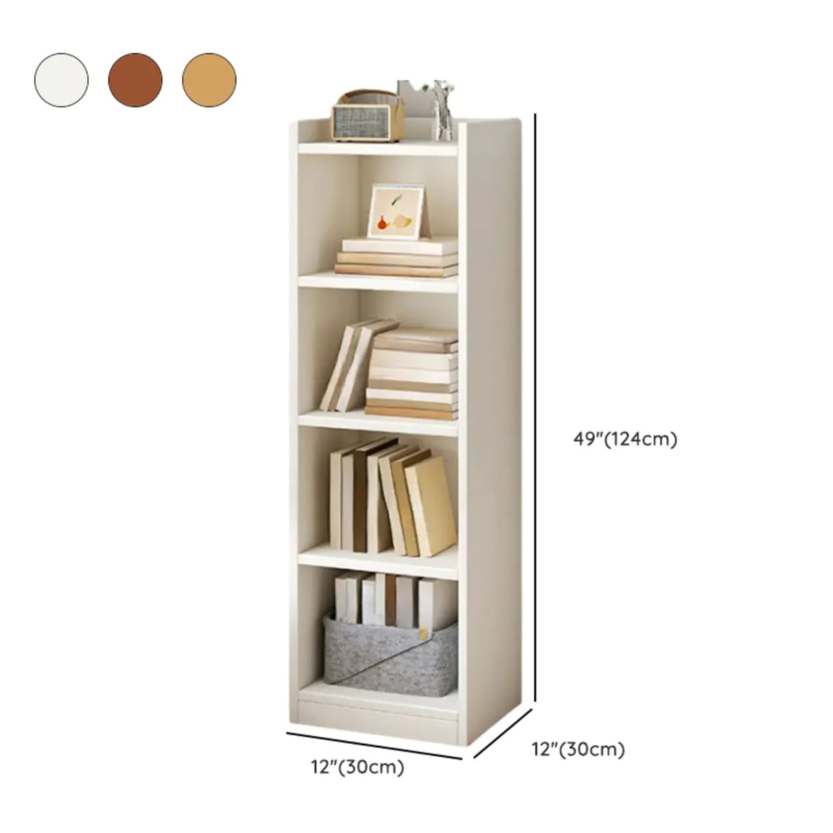 Simple Vertical Tall White Wooden Organizer Bookcase Image - 19