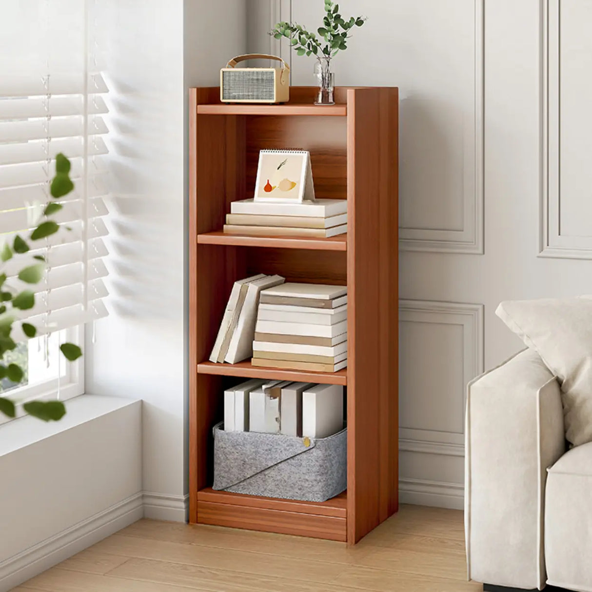 Simple Vertical Tall White Wooden Organizer Bookcase Image - 5