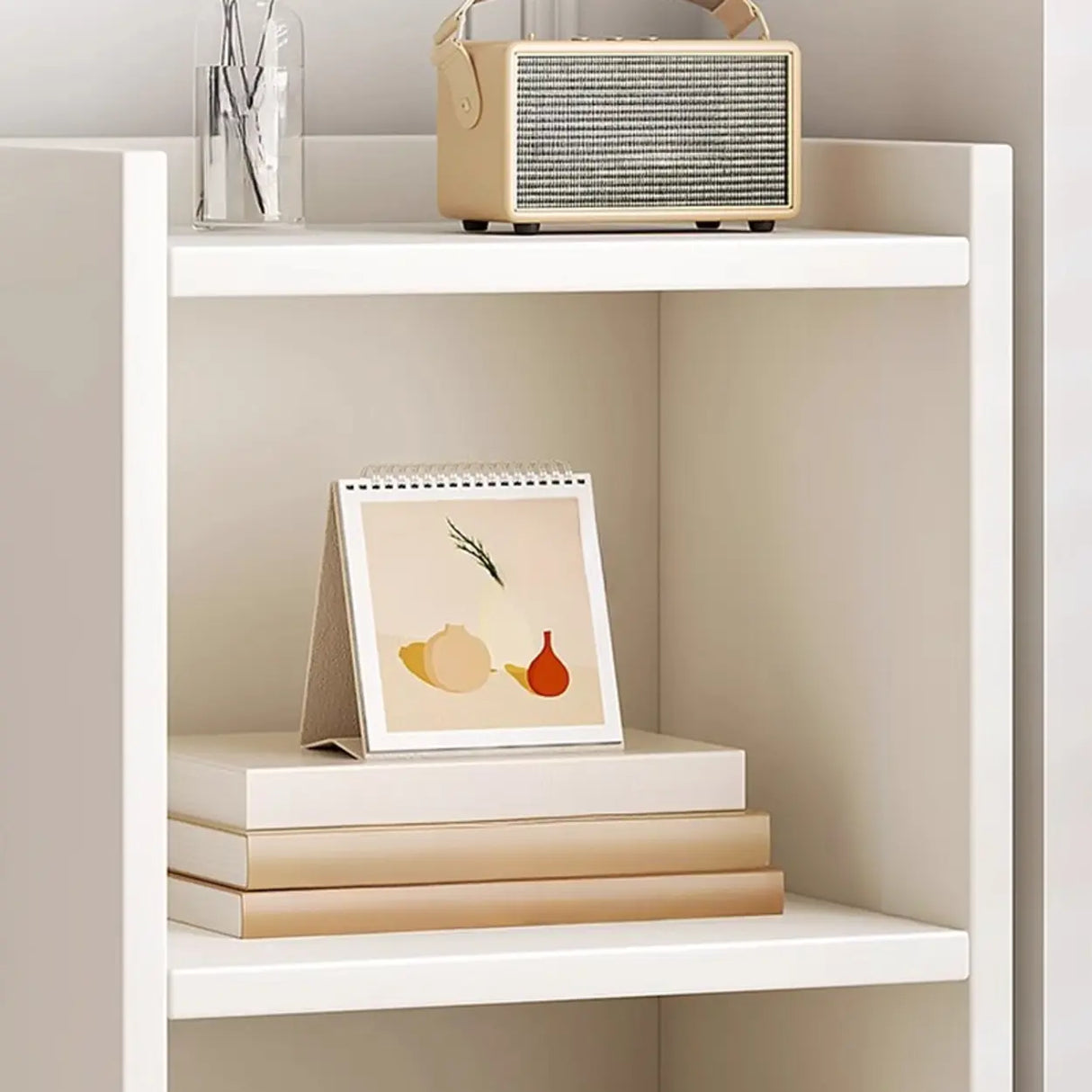 Simple Vertical Tall White Wooden Organizer Bookcase Image - 6