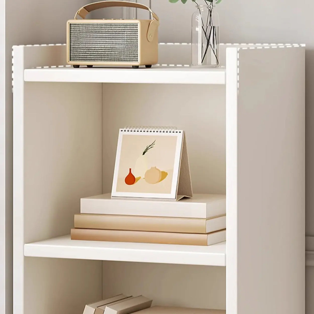 Simple Vertical Tall White Wooden Organizer Bookcase Image - 8