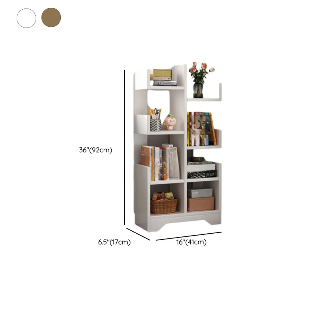 Simple Vertical Wooden Tiered Narrow Bookshelf White