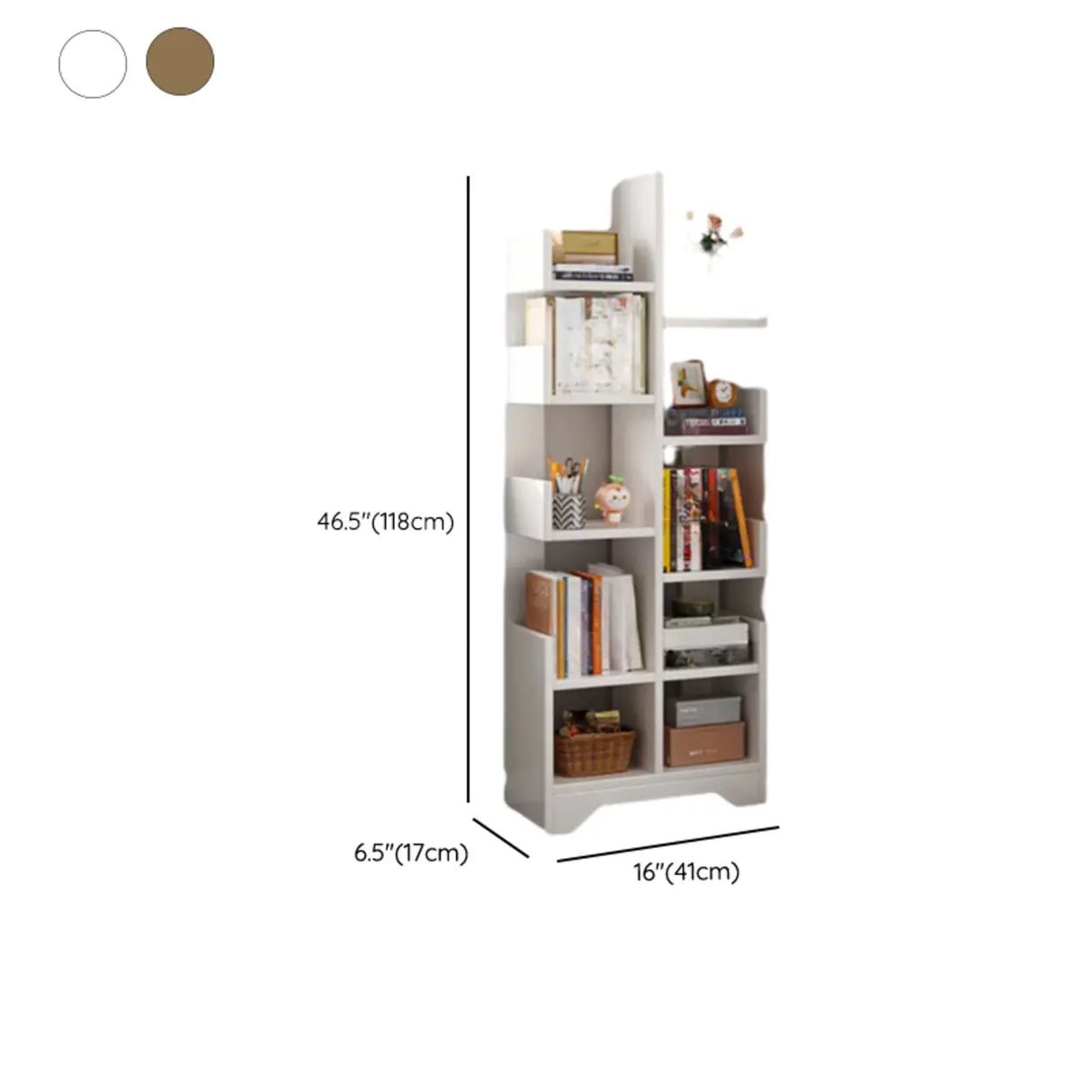 Simple Vertical Wooden Tiered Narrow Bookshelf White Image - 14