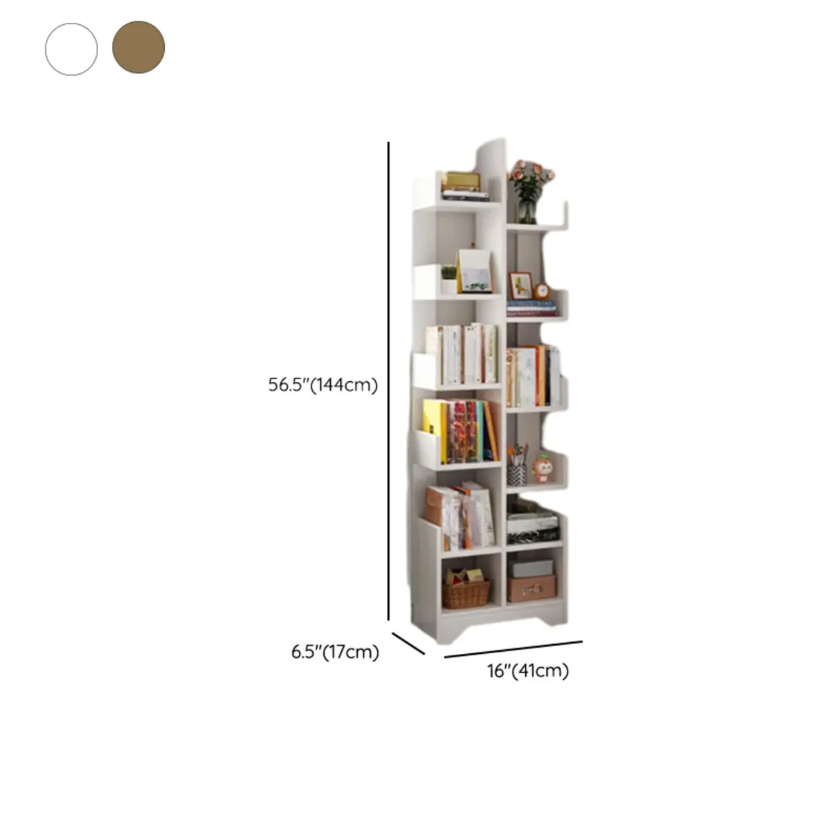 Simple Vertical Wooden Tiered Narrow Bookshelf White Image - 15