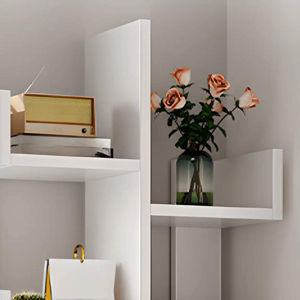 Simple Vertical Wooden Tiered Narrow Bookshelf White Image - 3