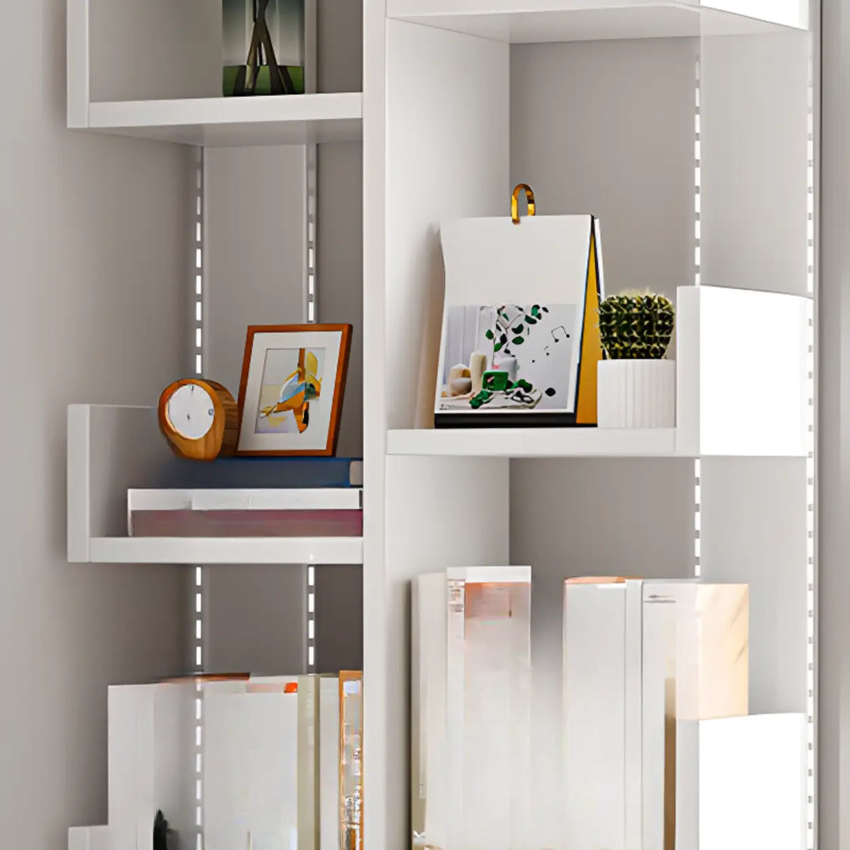 Simple Vertical Wooden Tiered Narrow Bookshelf White Image - 4