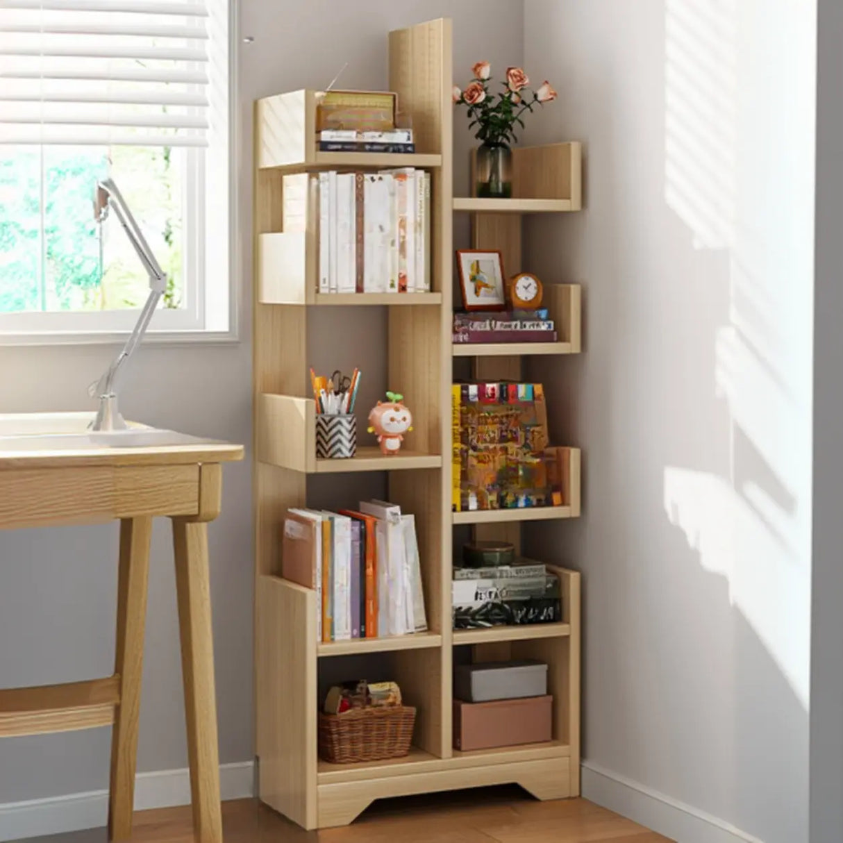 Simple Vertical Wooden Tiered Narrow Bookshelf White Image - 8