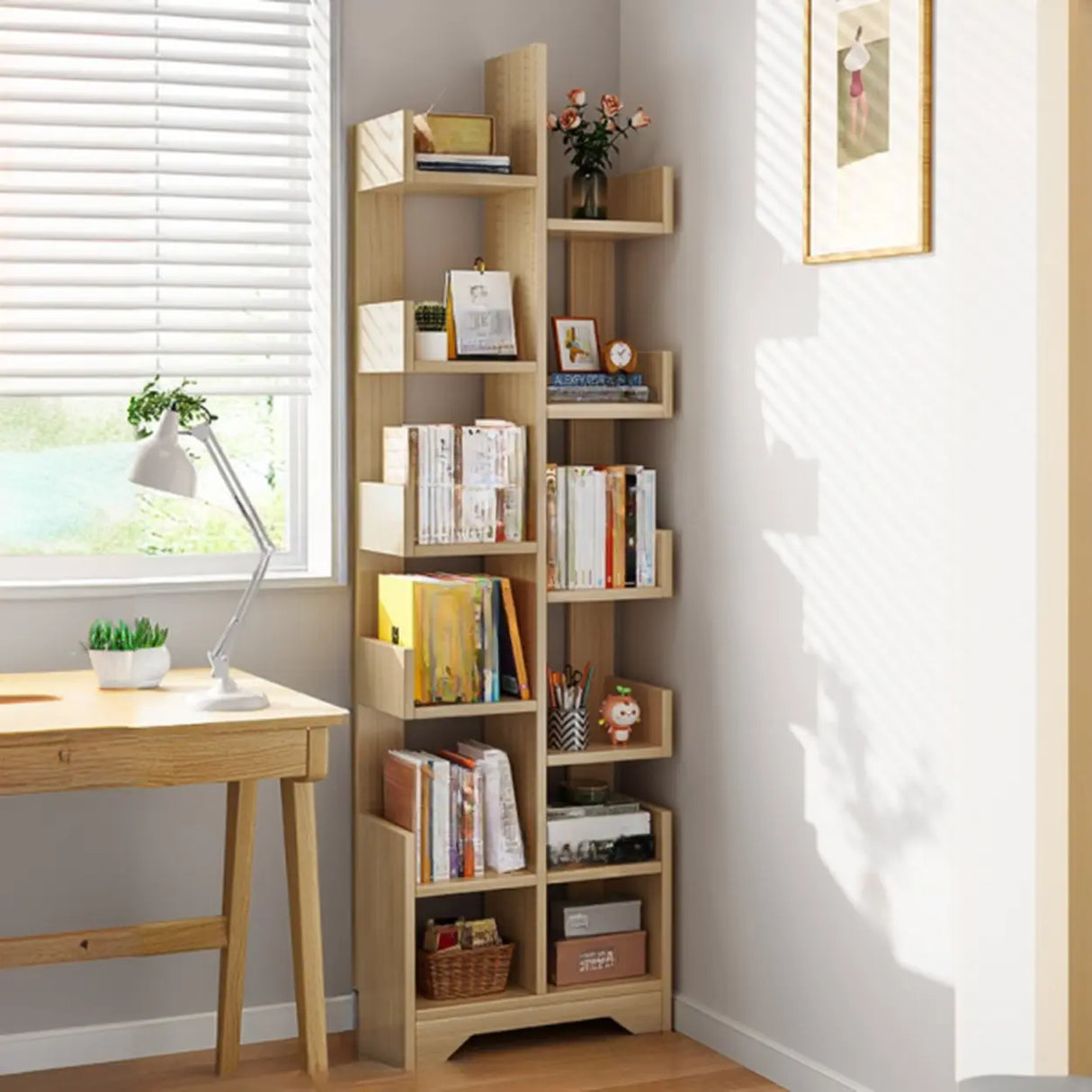 Simple Vertical Wooden Tiered Narrow Bookshelf White Image - 9