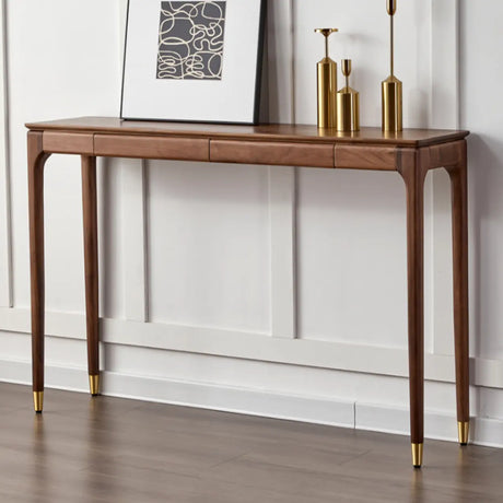 Simple Walnut Brown Rectangular Storage Console Table Image - 1