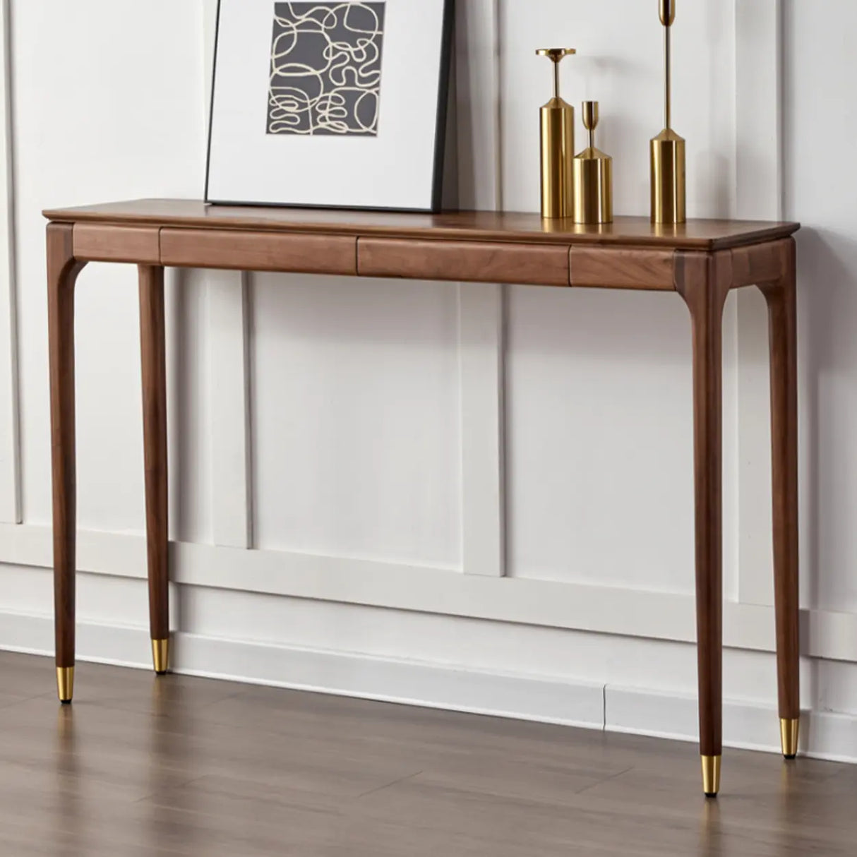 Simple Walnut Brown Rectangular Storage Console Table Image - 1