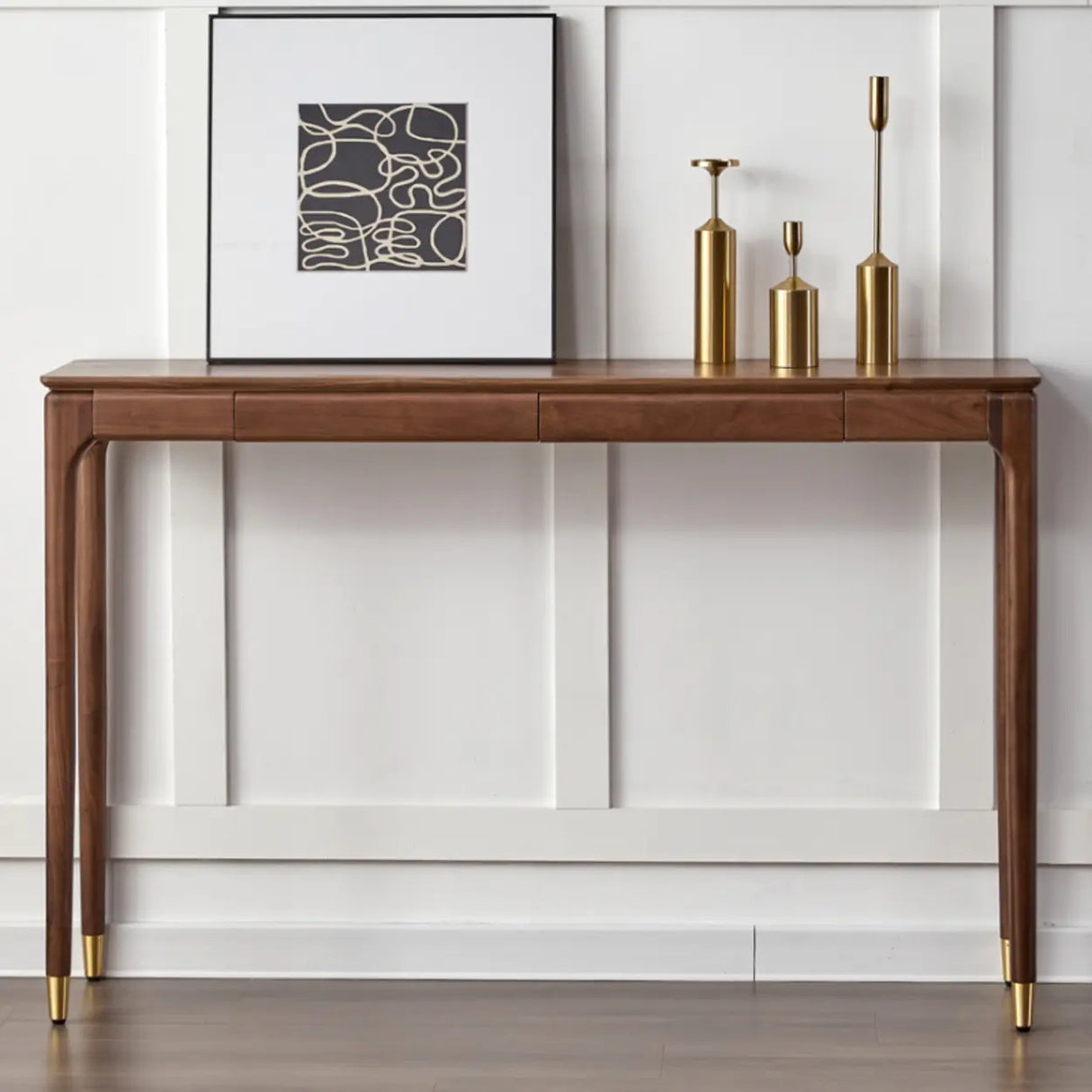 Simple Walnut Brown Rectangular Storage Console Table Image - 6