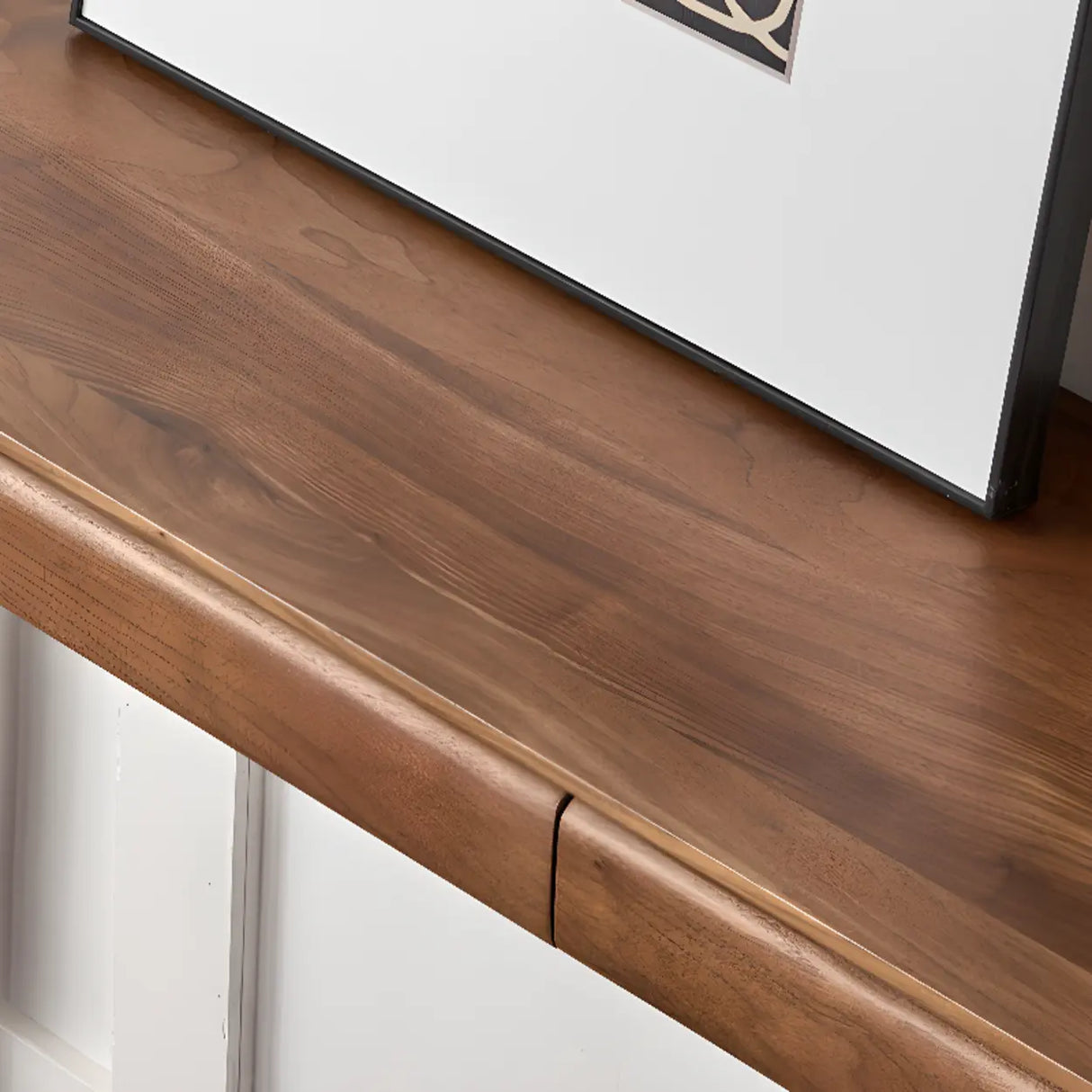 Simple Walnut Brown Rectangular Storage Console Table Image - 8