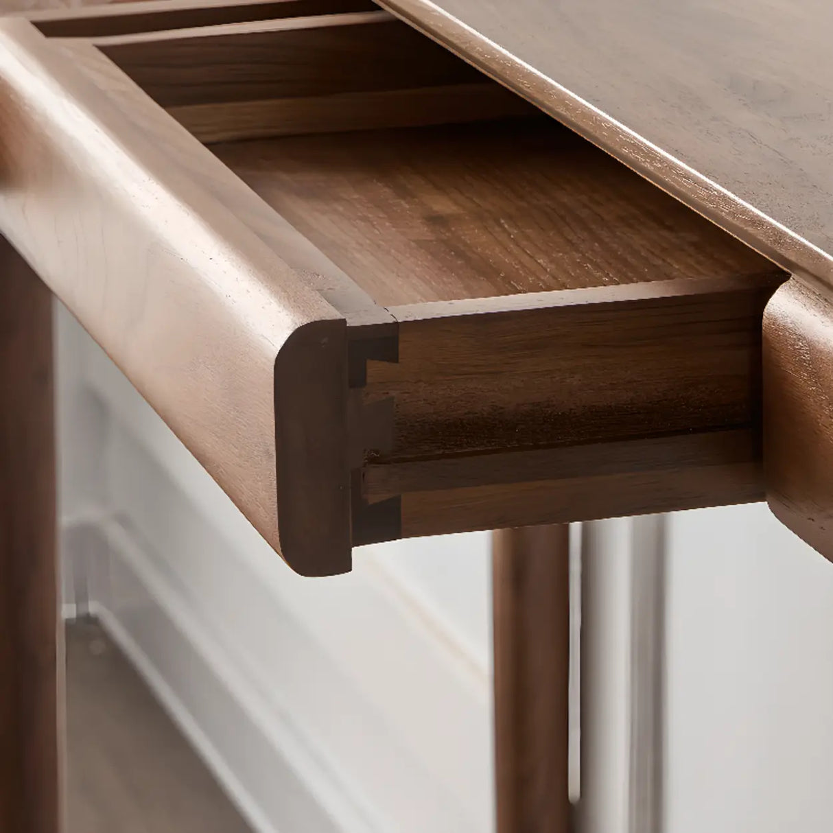 Simple Walnut Brown Rectangular Storage Console Table Image - 9