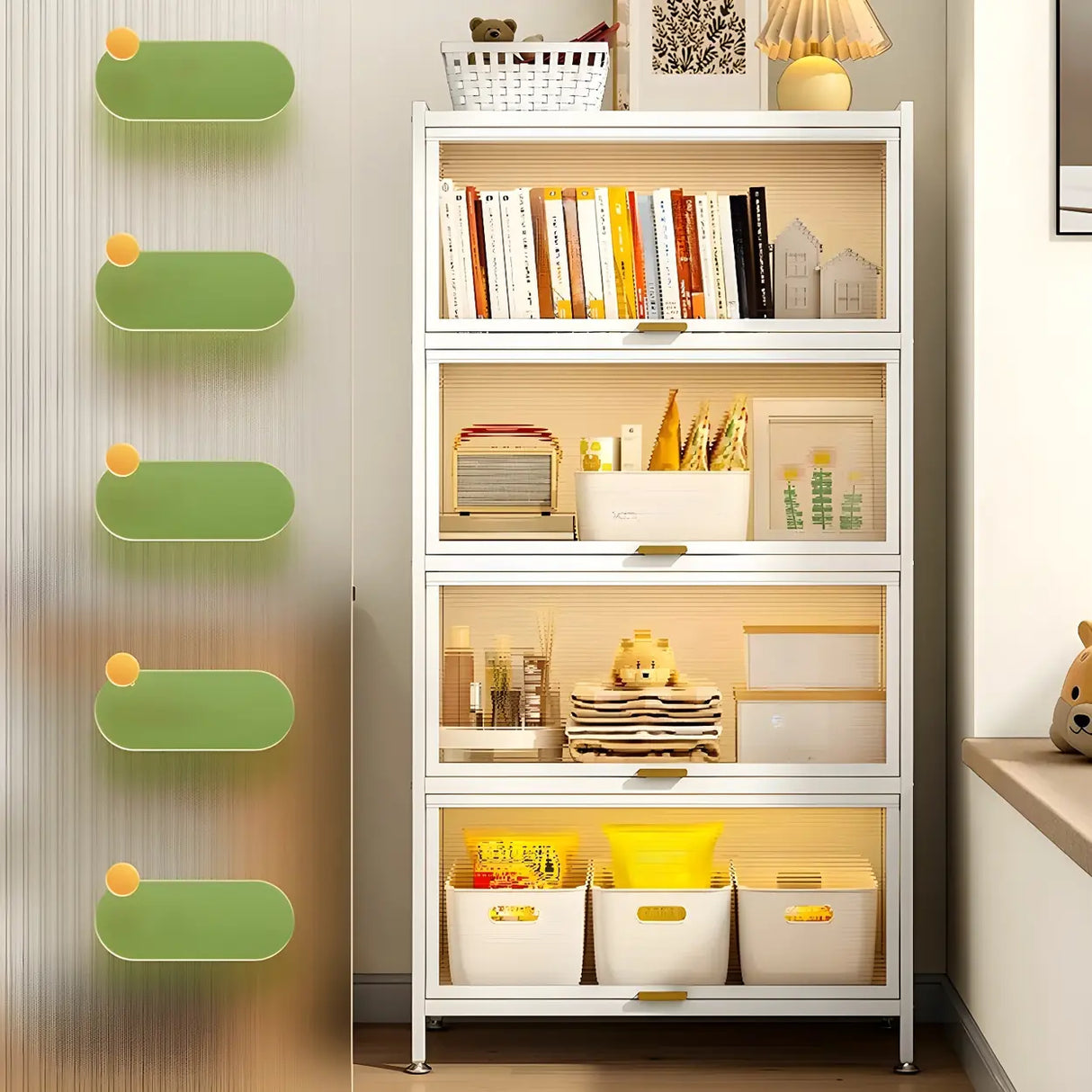 Simple White Clear Cabinets Standard Steel Bookcase Image - 1