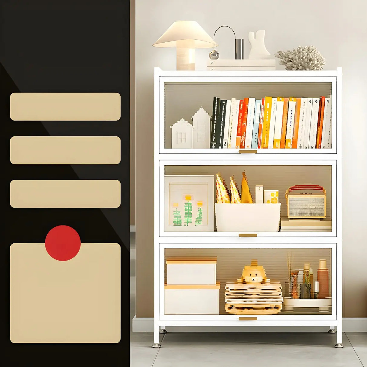 Simple White Clear Cabinets Standard Steel Bookcase Image - 3