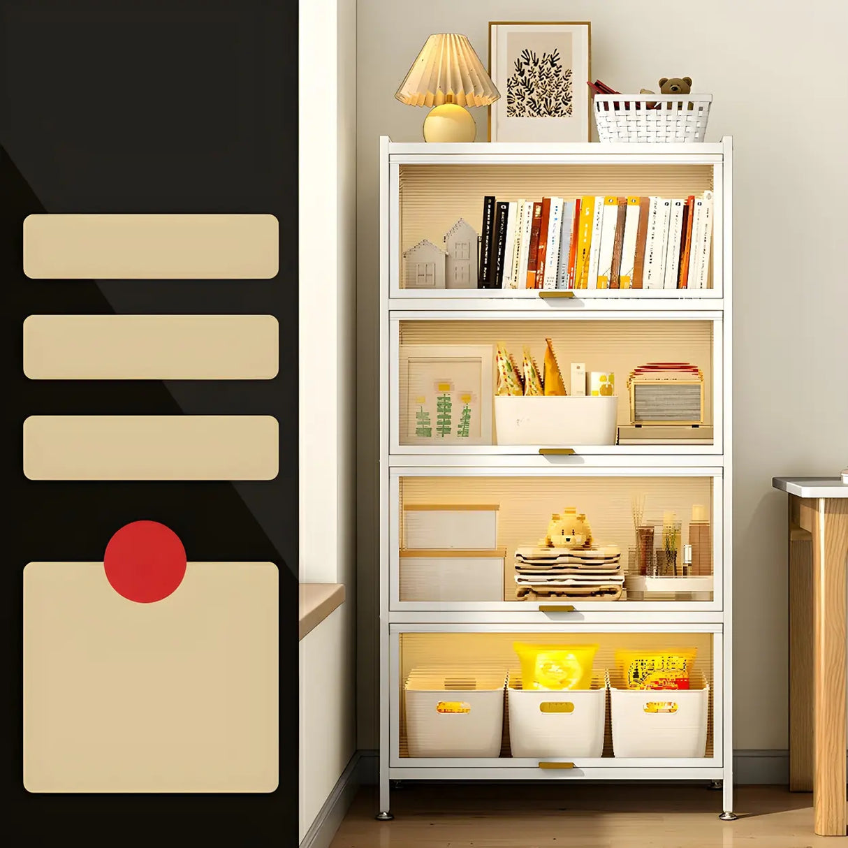 Simple White Clear Cabinets Standard Steel Bookcase Image - 5