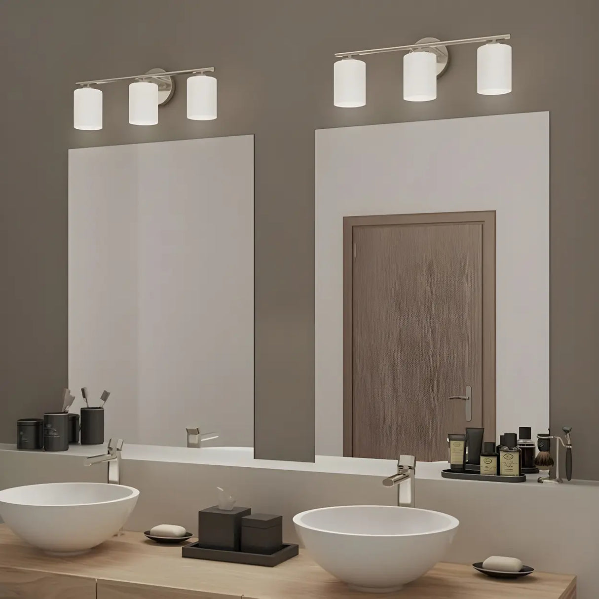 Simple White Cylinder Glass Chrome 3-Light Vanity Light Image - 12