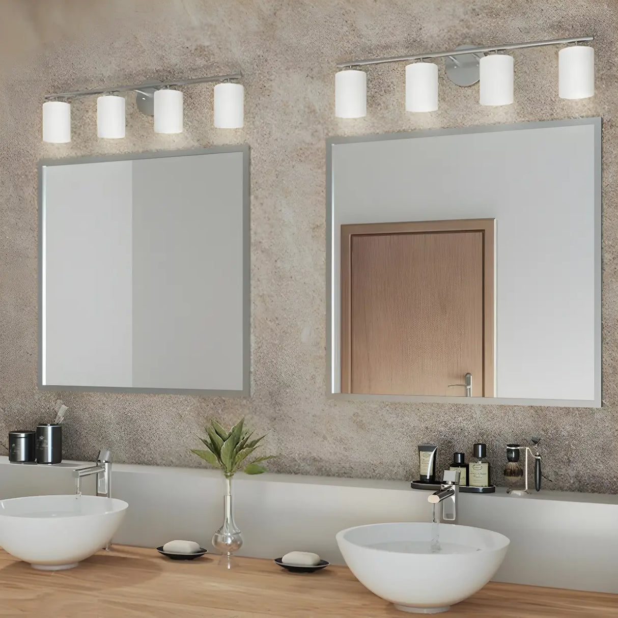 Simple White Cylinder Glass Chrome 3-Light Vanity Light Image - 13