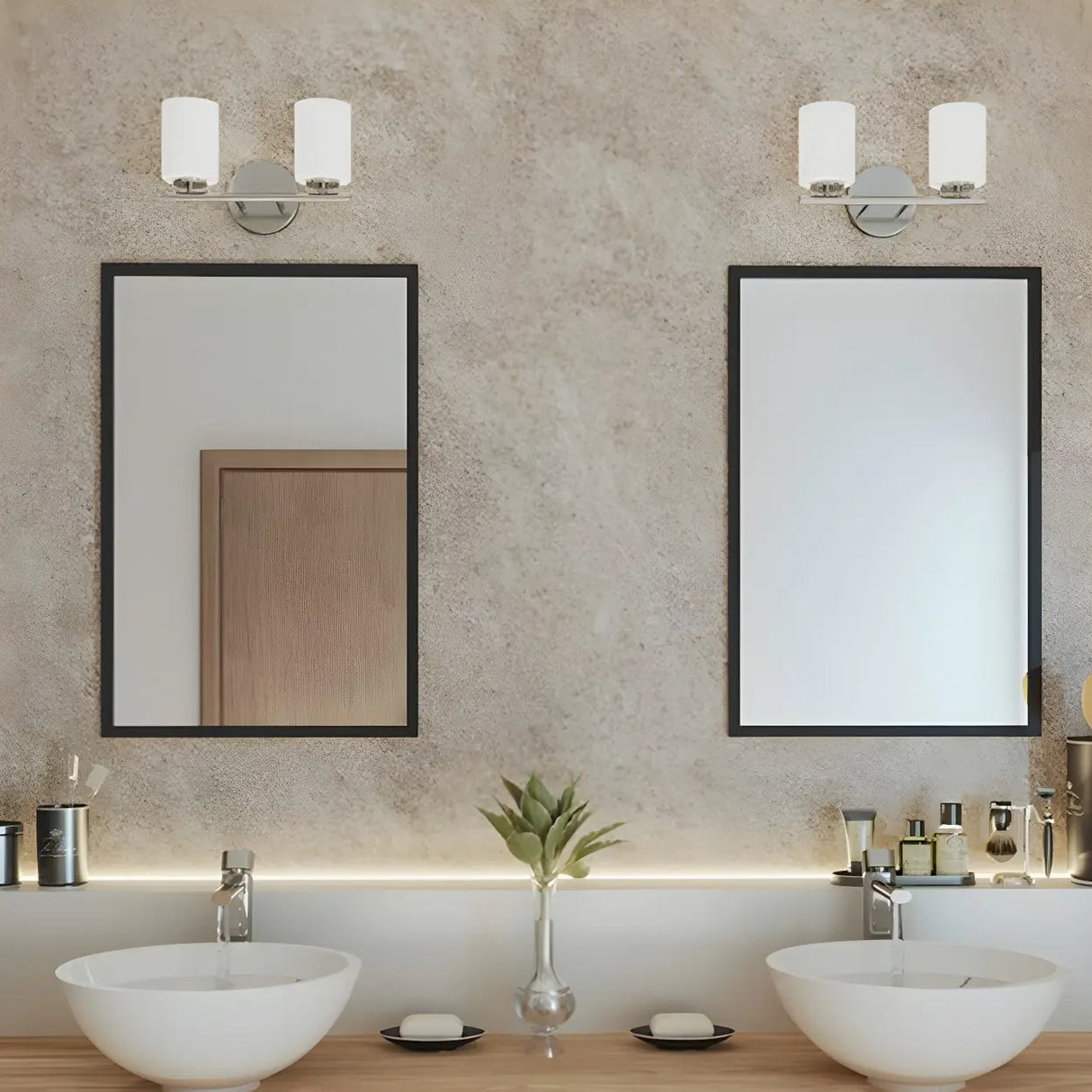 Simple White Cylinder Glass Chrome 3-Light Vanity Light Image - 14