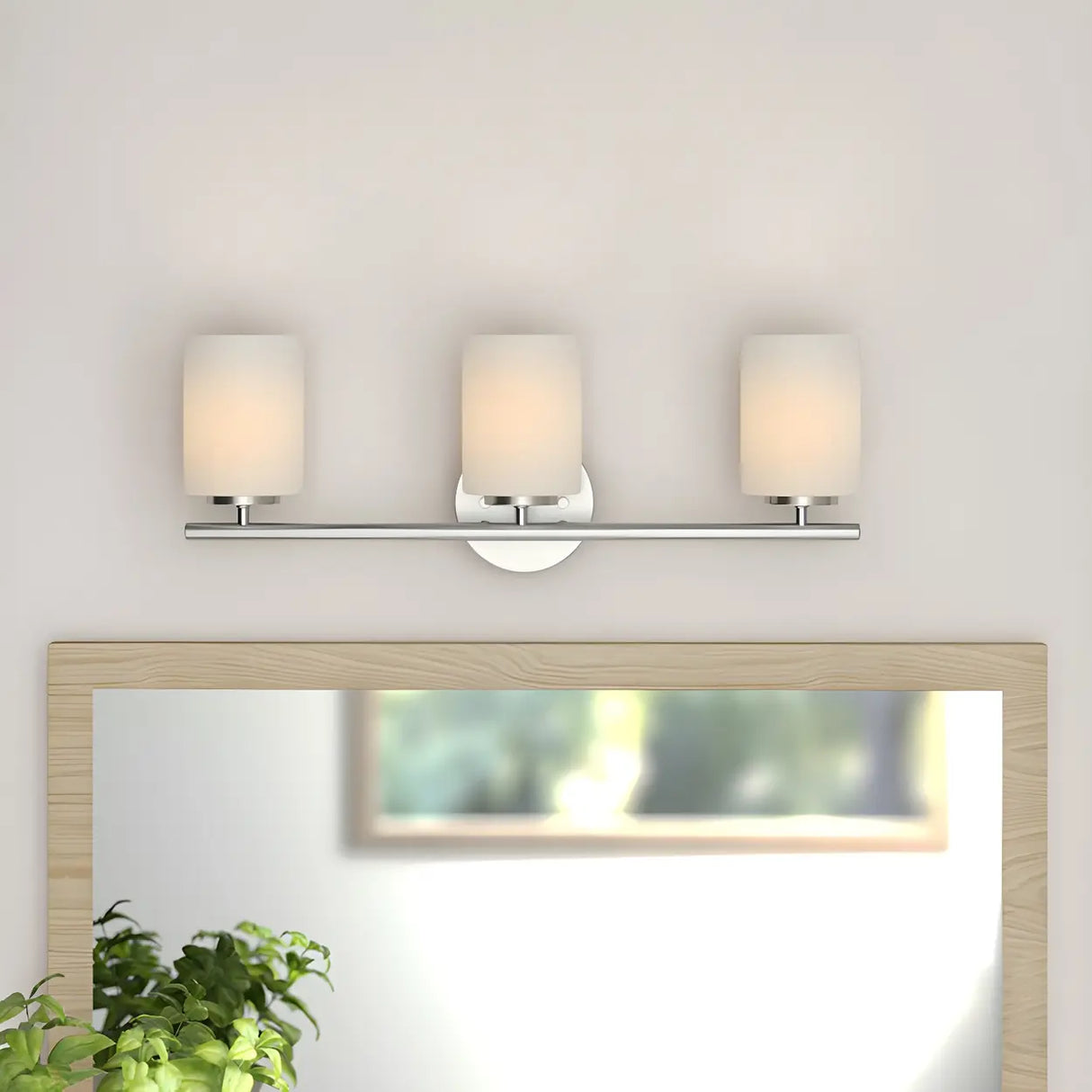 Simple White Cylinder Glass Chrome 3-Light Vanity Light Image - 18