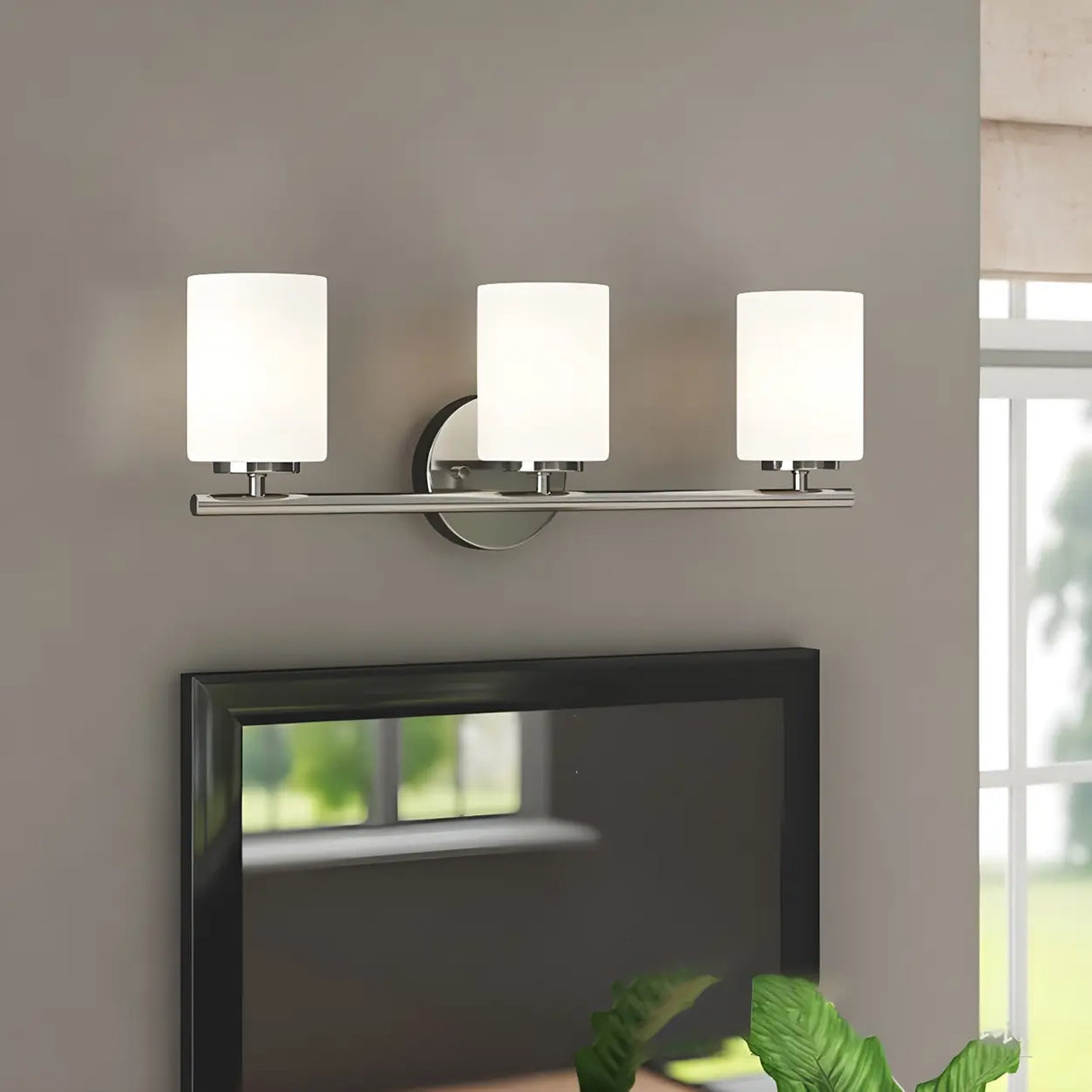 Simple White Cylinder Glass Chrome 3-Light Vanity Light Image - 1