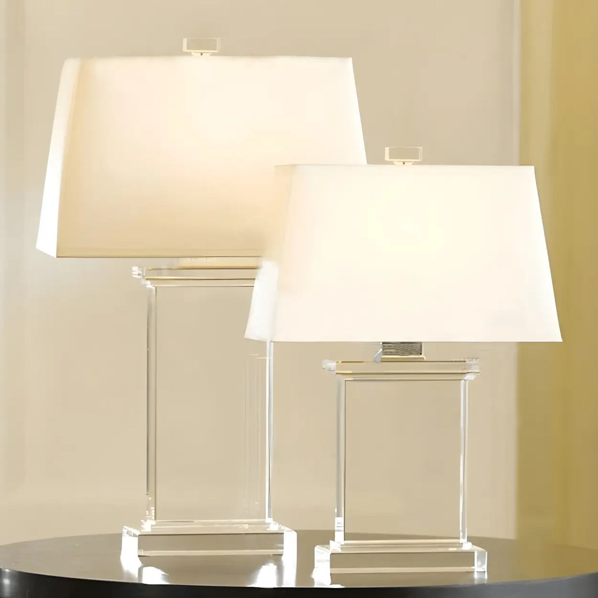Simple White Fabric Rectangular Crystal Table Lamp Image - 1
