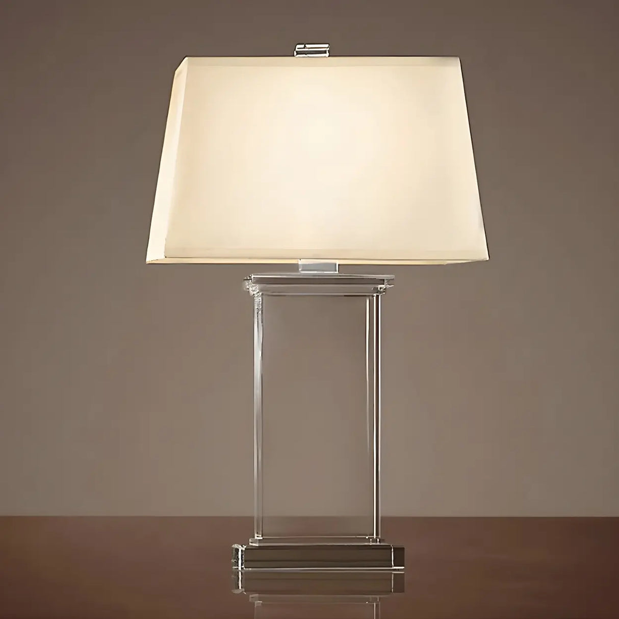 Simple White Fabric Rectangular Crystal Table Lamp Image - 2