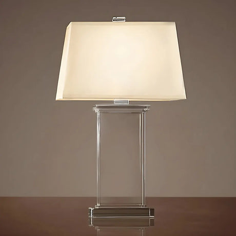 Simple White Fabric Rectangular Crystal Table Lamp Image - 2