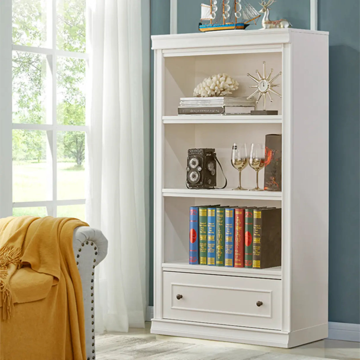 Simple White French Small Wooden Storage Bookcases Image - 1