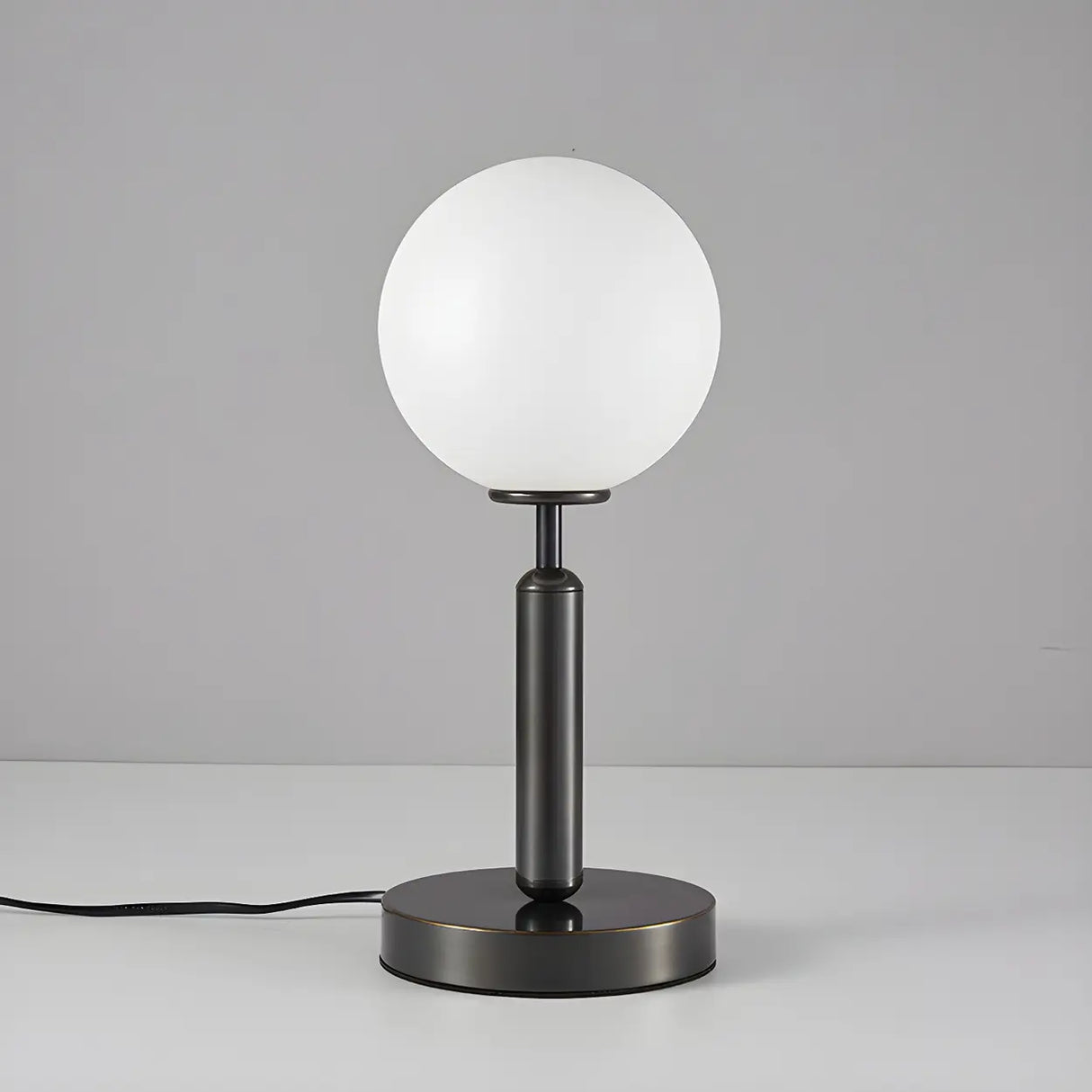 Simple White Glass Globe Shade Metal Base Table Lamp Image - 8