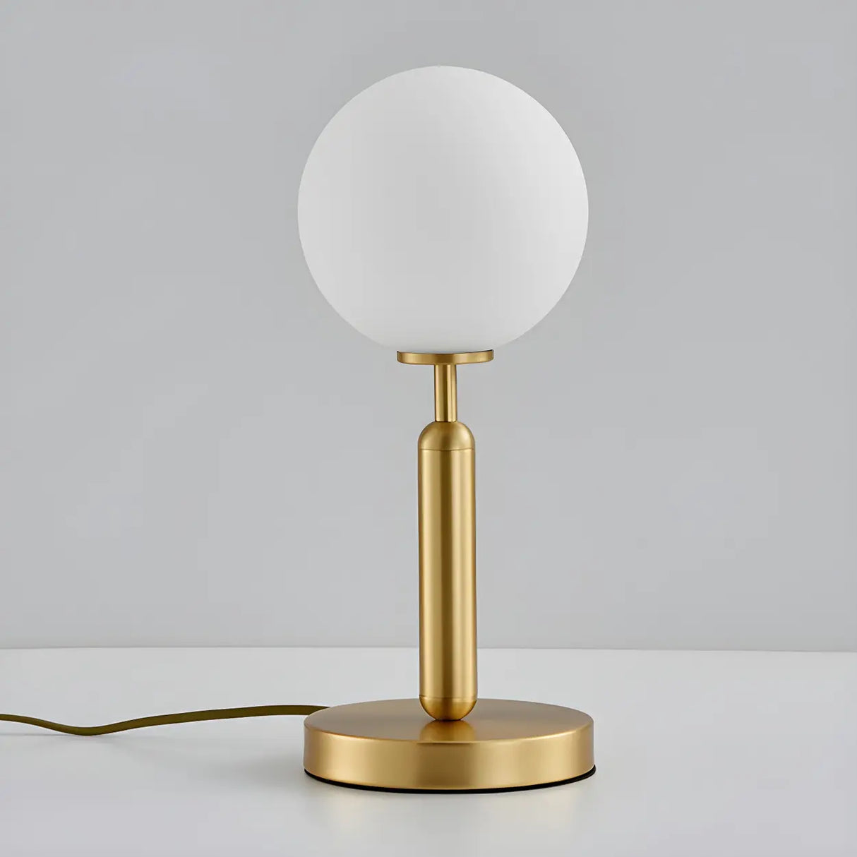 Simple White Glass Globe Shade Metal Base Table Lamp Image - 9