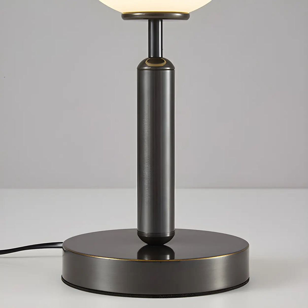 Simple White Glass Globe Shade Metal Base Table Lamp Image - 10