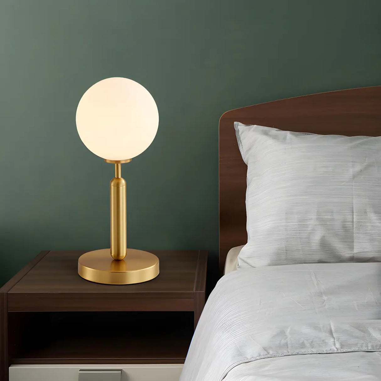Simple White Glass Globe Shade Metal Base Table Lamp Image - 12