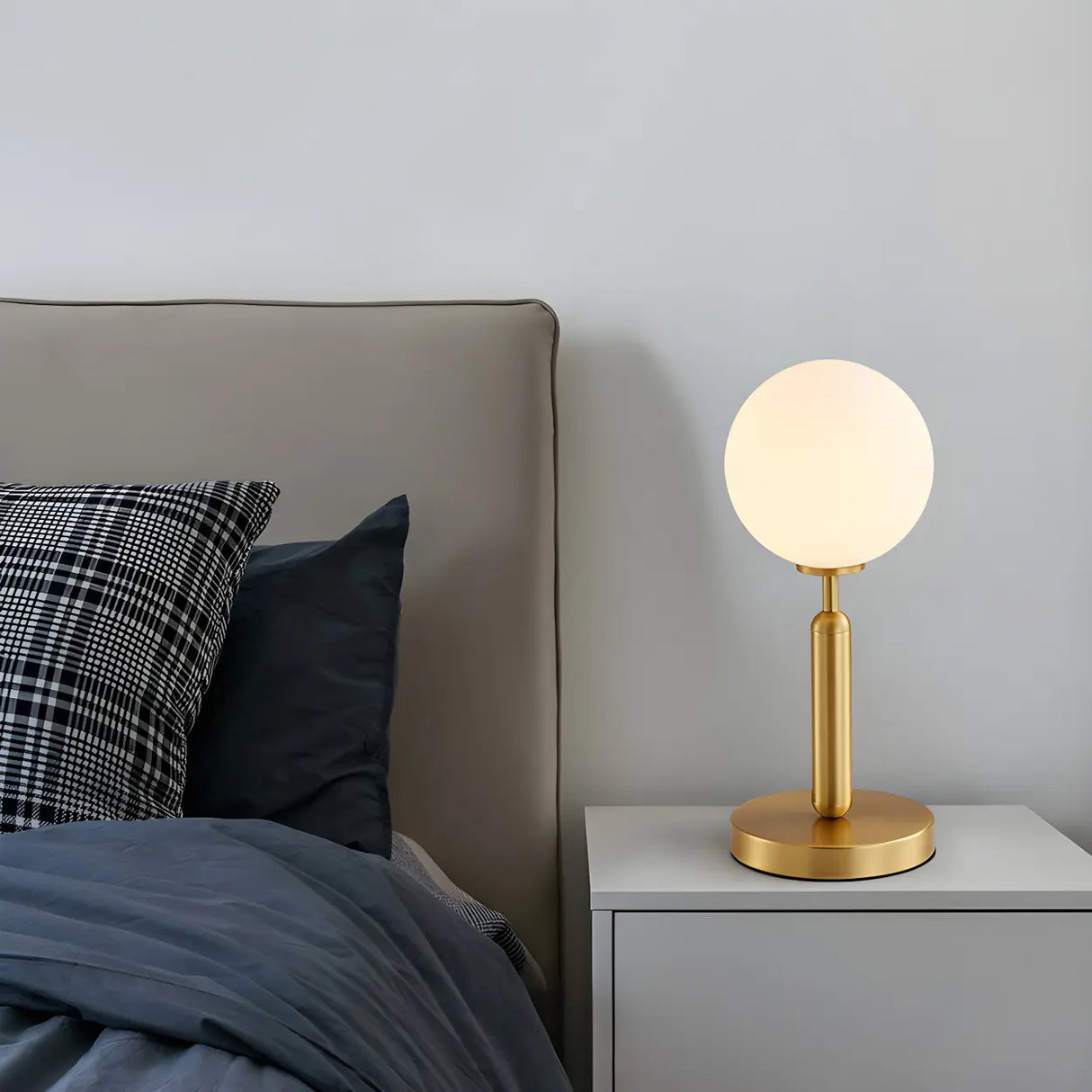 Simple White Glass Globe Shade Metal Base Table Lamp Image - 13