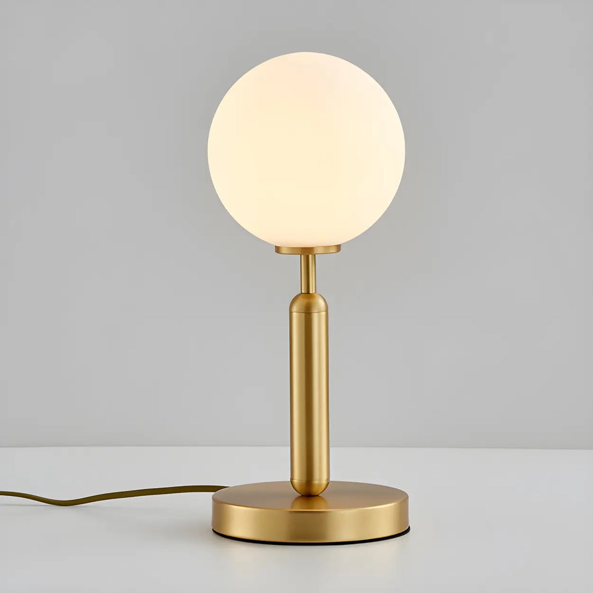 Simple White Glass Globe Shade Metal Base Table Lamp Image - 6