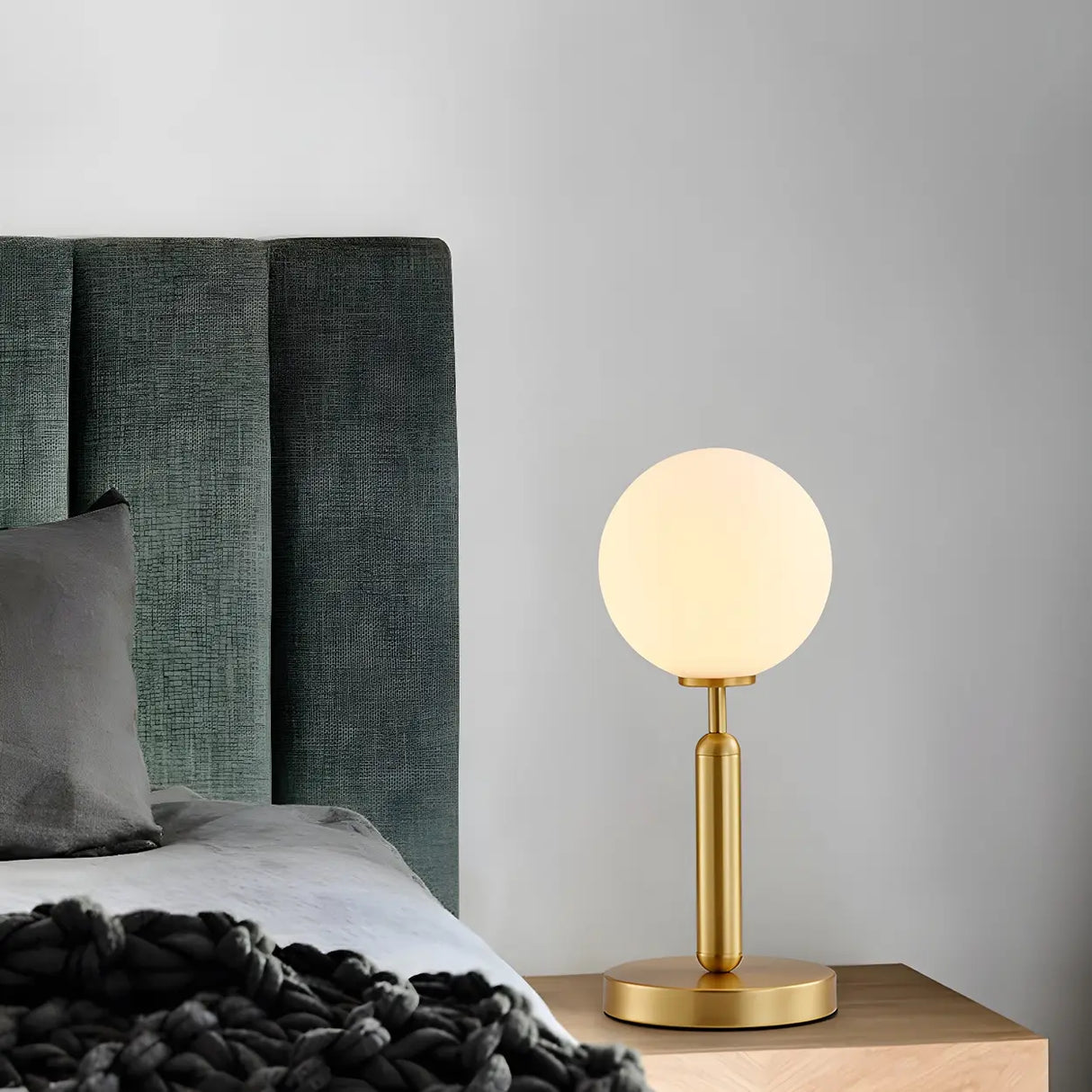 Simple White Glass Globe Shade Metal Base Table Lamp Image - 14