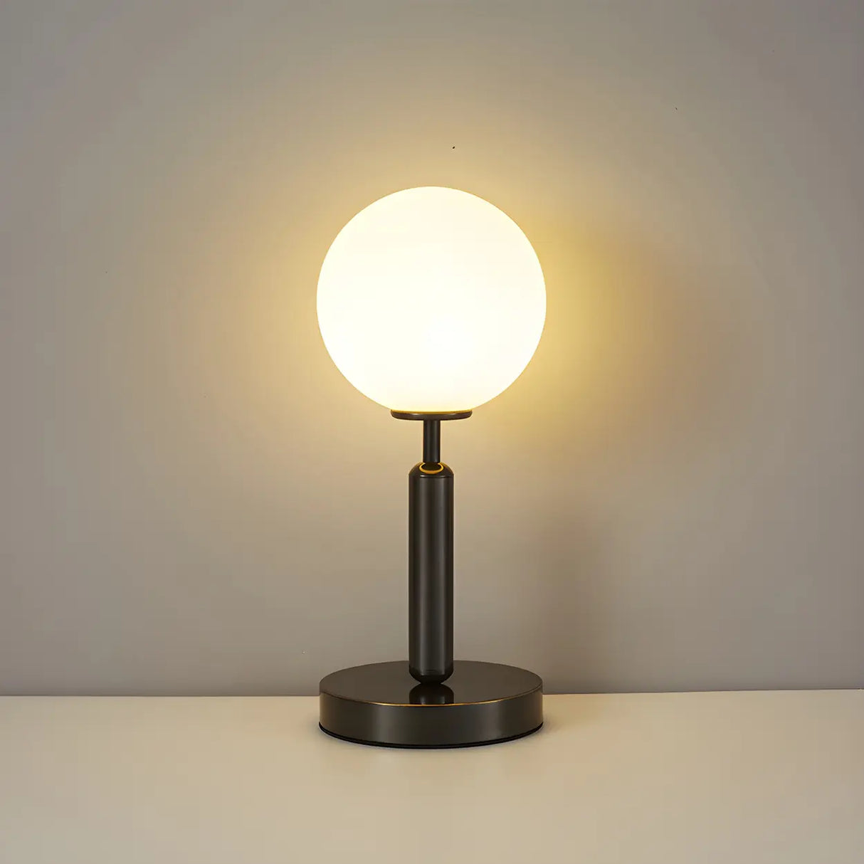 Simple White Glass Globe Shade Metal Base Table Lamp Image - 7